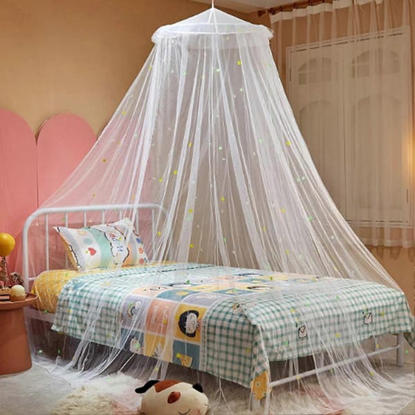 1 sett lysende polyesterstjerner prinsesse kuppelsenghimmel hvit-FY- hvit XL White XL