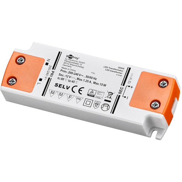 LED-transformator 12 V (DC) (DC), 15 W Orange, Vit 15