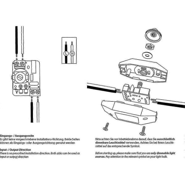 Lysdimmer, roterende bryter med hvit 220-230v kabel, trykknapp for dimbar LED