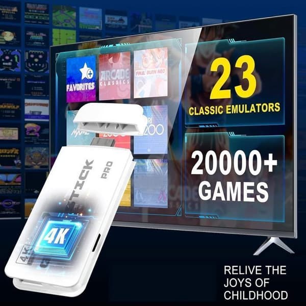 Retro Game Console, 20,000+ Classic Games, Includes 2 Wireless HDMI Controllers for TV, Plug and Play - Home & Party