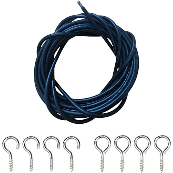 Curtain Wire Set with 8 Metal Hooks and Screw Eyes, Cuttable Hanging Cable for Curtains and Decorations, Black 2m