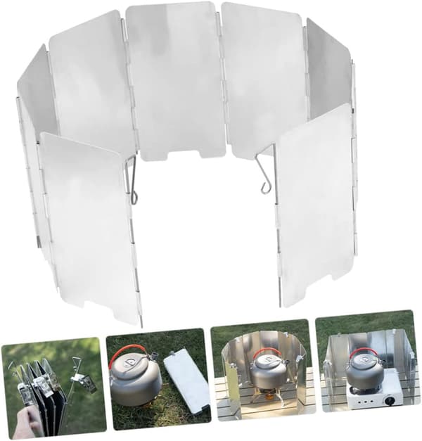 Outdoor Camping Stove Windshield Ultralight Aluminum Alloy Tool Foldable with Lock Buckle 10 Pieces Assembly Bag