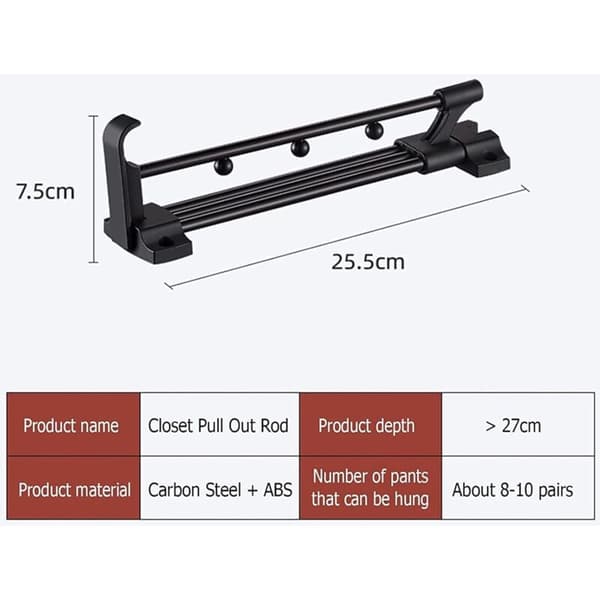 Heavy Duty Pull-Out Wardrobe Rod - Clothes Hanger Rail, Top Mounted to Save Wardrobe Space (Size: 25)