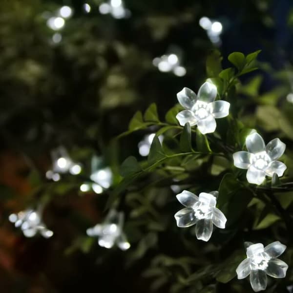 Solcelleblomster lyslenker utendørs vanntett 7M 50 LED blomst kirsebær solcelle lyslenker for hage jul hus bryllup dekorasjon (hvit)