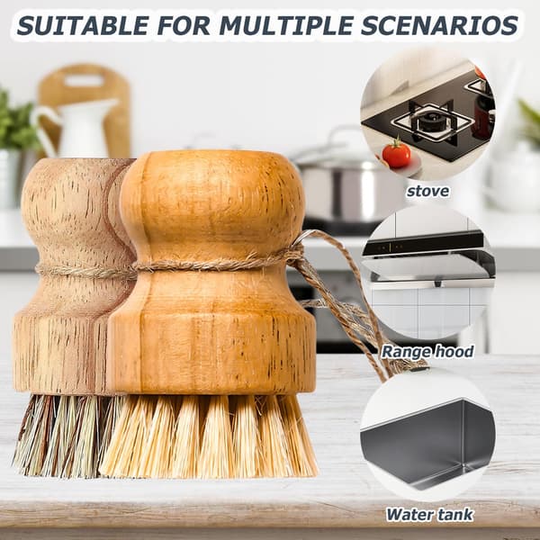 2 Mushroom and Vegetable Brushes - Wood with String and Natural Bristles - for Kitchen and Bathroom