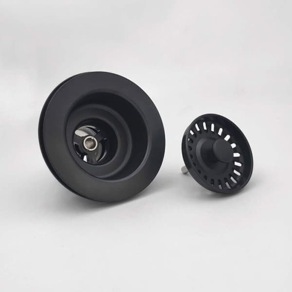 Sort vaskesi med sikurv og afløbsprop til granit/keramiske vaske (diameter 114,3 mm)