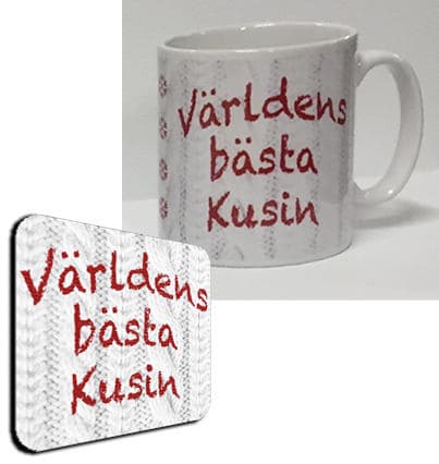 Mugg + Underlägg paket med tryck : Världens bästa Kusin 360