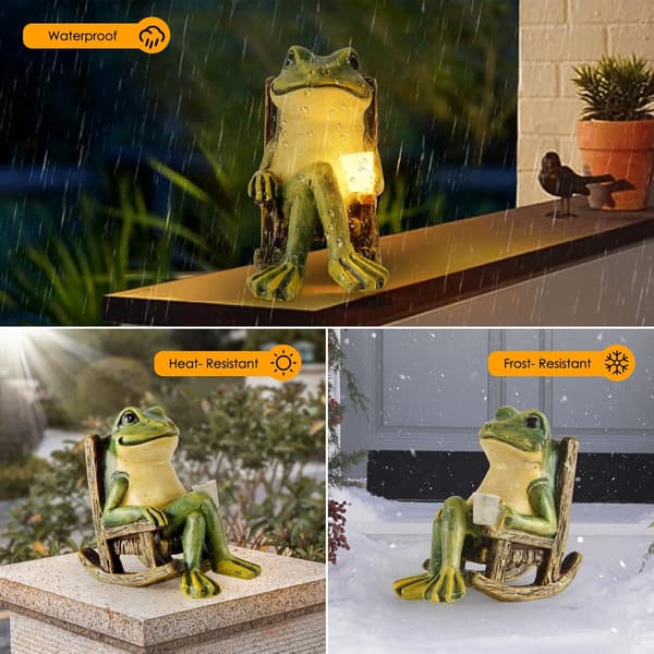 Soldrevet Havefrø Statue, Miniature Fe-indretning med LED-lys[JUN]