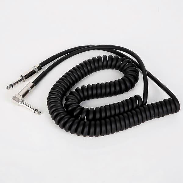 5M Spiralkabel Lige/Vinklet Anti-støj Kabel 6.35mm Han til Han til Guitar Bas Universalkabel Sort Svart