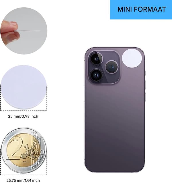 50 stk. blanke NTAG215 NFC-klistremerker 25 mm - selvklebende for telefoner, for Amiibo/TagMo, programmerbare