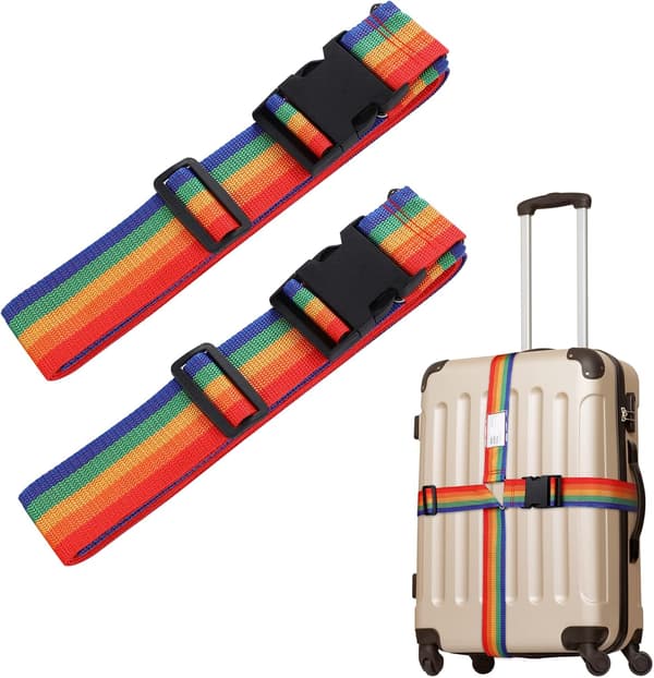 2-pack - Justerbara bagageremmar med snabbspänne, för 45,7 cm, 50 cm, 61 cm och 71 cm resväskor - Regnbågsfärg