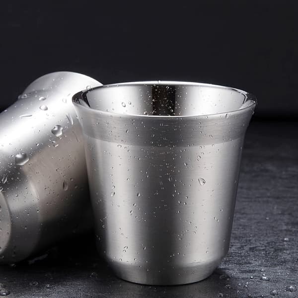 Dobbeltvæggede espressokopper i rustfrit stål, sæt med 2, 304 stål, isolerede 86 ml kaffekopper til hjem, kontor, rejser, sølv