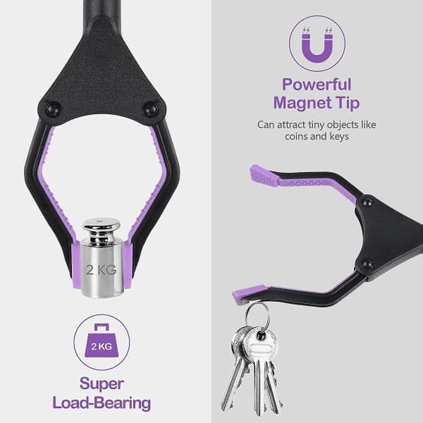 Telescopic Tweezers, 81 cm Long Object Picker with Magnet, Foldable Picker Without Bending, Grabber Tool (Purple)