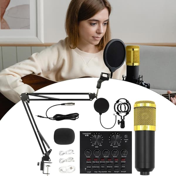 Generic Recording Set, Recording Microphone Set, Professional Live Streaming Equipment, User-Friendly Live Streaming Kit, Recording Studio [DB] gold gold