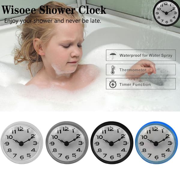 Dusch Badrum Bad Kök Silikon Väggklocka m/ Sugkopp grå One-size grey One-size