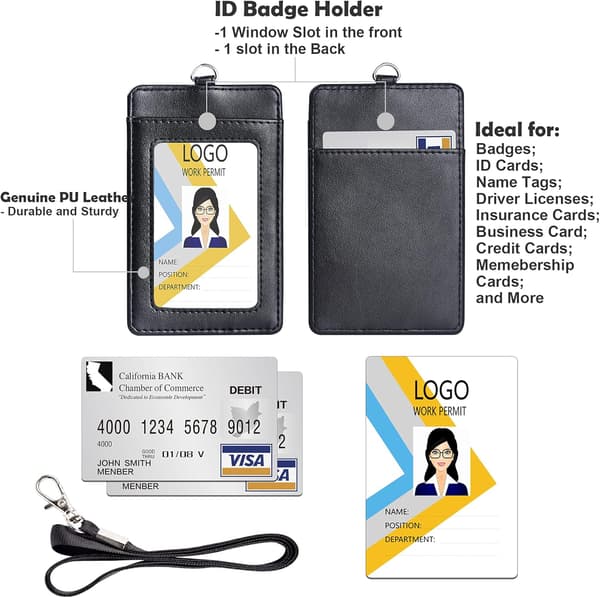 Vertical PU Leather Badge Holder with 1 Clear ID Window