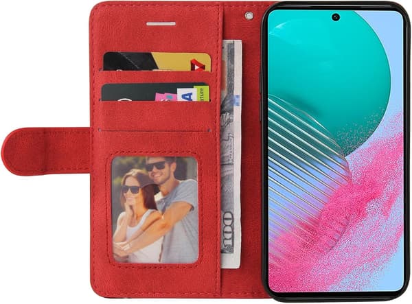 Samsung Galaxy S23 FE Cover Geometrisk, Stødsikkert Pung Cover PU Læder med Kortlommer Foldbart Stativ - Rød