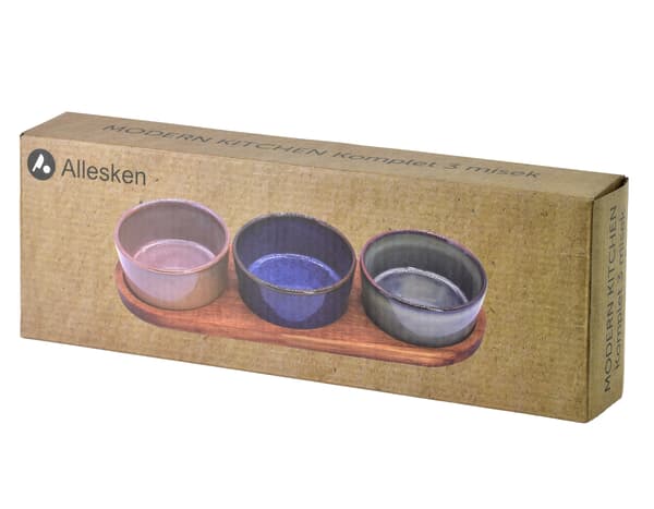 Serveringsbræt i træ og porcelæn Allesken MODERN KITCHEN 28x9,5x1,2 cm 8,5x8,5x4 cm Grå/Blå/Grøn 3 dele