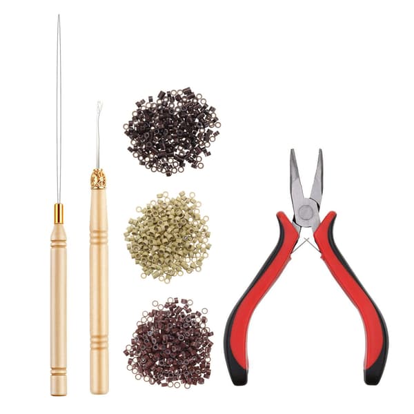 Hair Extension Tool Kit Set Silicone Micro Rings Links with Pliers Pull Hook Needle Loop Thread