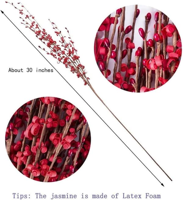 Rødt sett med 10 kunstige jasminblomster med 75 cm lange stilker -