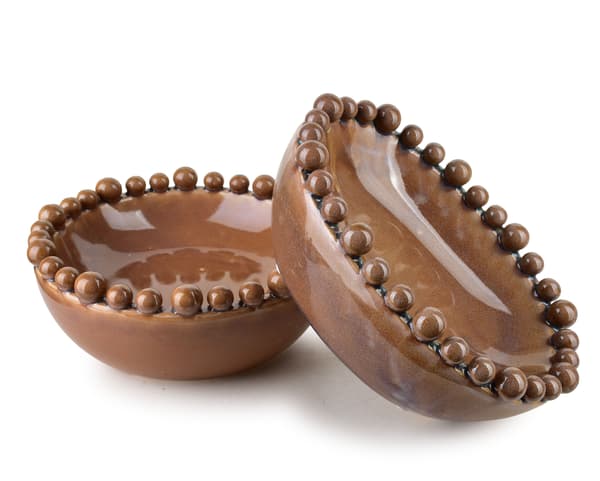 YARINE BALL Decorative Round Ceramic Vessel, Brown 20x20x8 cm