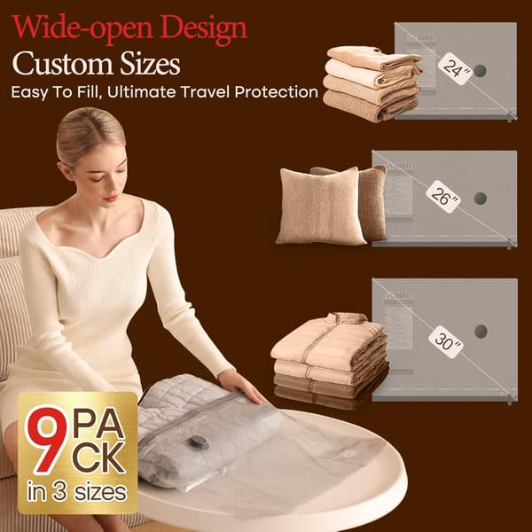 Vacuum Storage Bags for Clothes with Electric Cordless Pump, 9-Pack Reusable