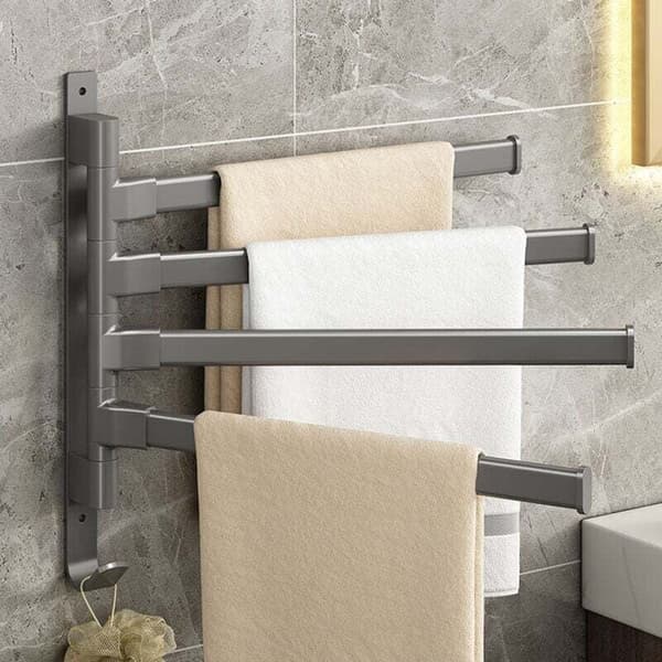 Black Rotating Towel Holder, Wall Mounted Without Drilling, 3 Arms, Towel Rack for Bathroom Corner