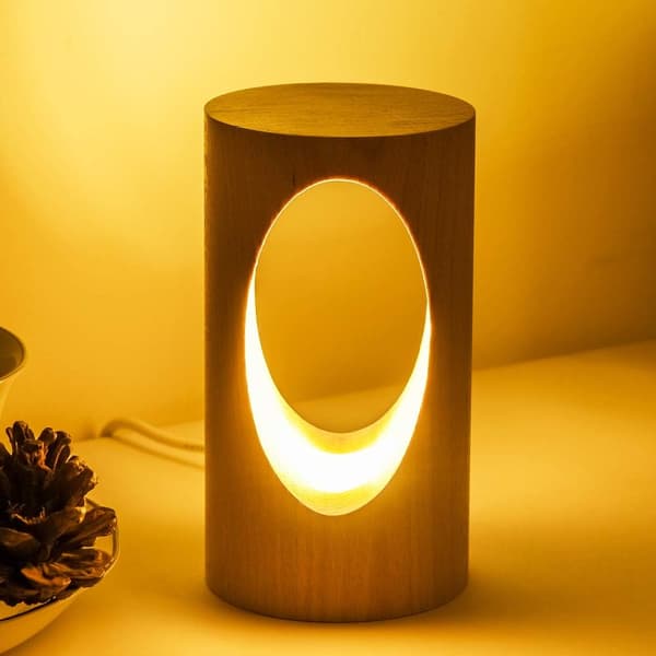 LED-skrivebordslampe i tre, nattlampe til soverommet, dimbar LED-lampe