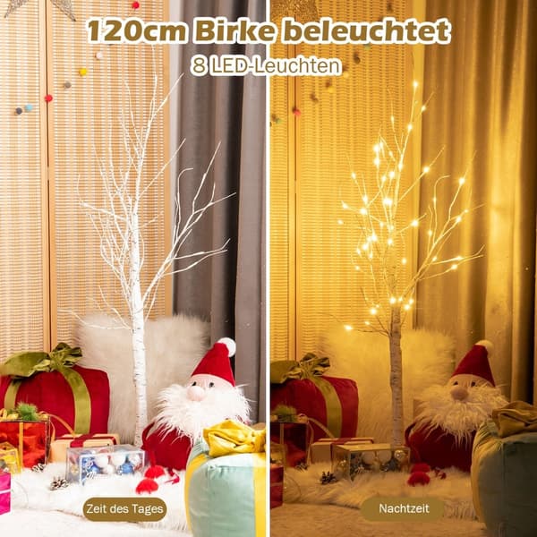 120 cm LED-koivu 48 lämpimänvalkoisella valolla
