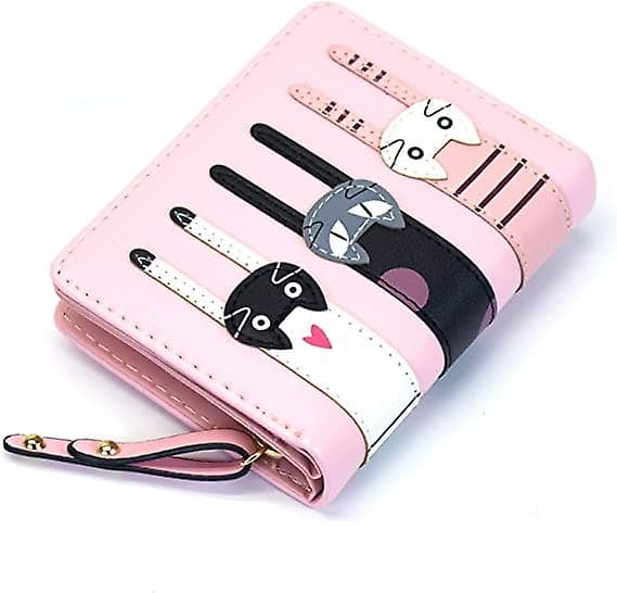 Mini Kunstlæder Bifold Sød 3 Kat Lynlås Clutch Taske Pung Håndtaske til Kvinder Piger