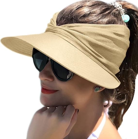Dame bred solhat UPF 50+ Anti-UV sommer strandhat foldbar hurtigtørrende solbeskyttelse strand sportshat Beige Beige