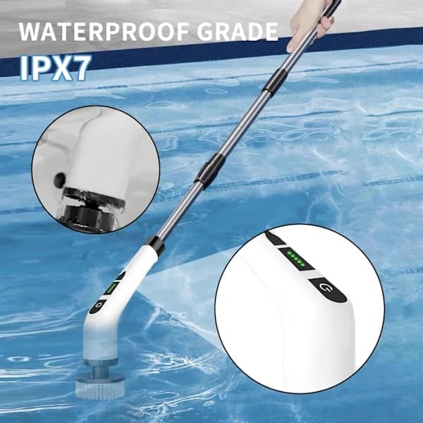 9-in-1 Electric Spin Scrubber with Extension Handle, 25W Cordless Cleaning Brush for Bathroom Kitchen Floor Car, White