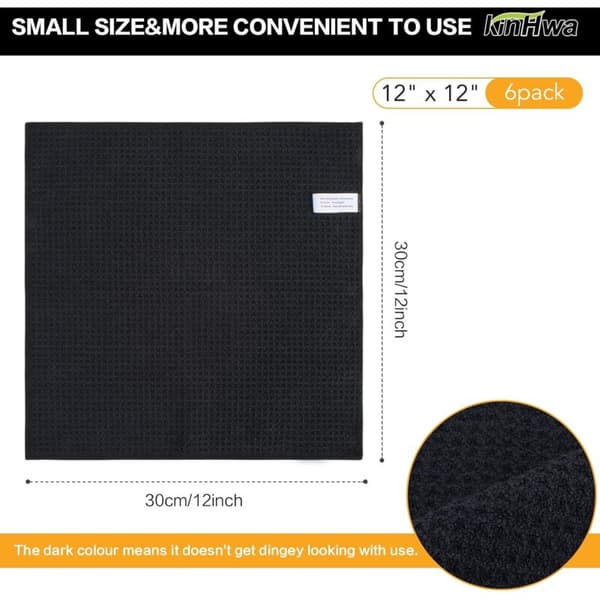 Black Microfiber Kitchen Towels, Super Absorbent Cleaning Cloths, Soft Dishcloths, Washable Kitchen Towels, 30 cm x 30 cm, 6-Pack