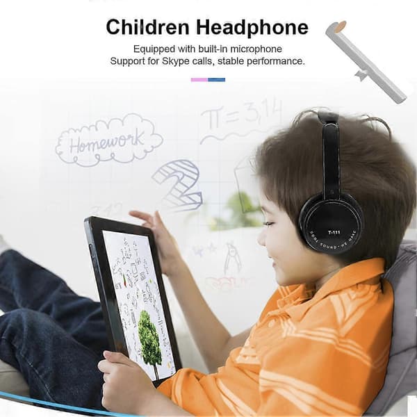 Sammenfoldeligt kablet stereoheadset børnehovedtelefoner med mikrofon til smartphone tablet sort