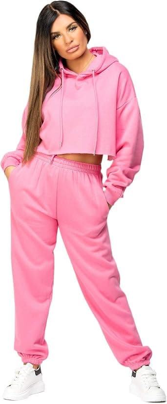 Mode Dame Træningsdragt Oversize Crop Hættetrøje Joggers Loungewear