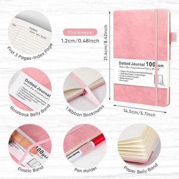Prickig Journal-Set - Dubbla Spetsar Penslar, Washi Tejp och Schabloner för Kvinnor, Män och Tonåringar, Rosa