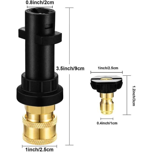 Högtryckstvätt med 1/4 \" snabbkoppling i mässing och 5-pack 1/4 \" högtryckstvätt - med munstycksspetsar - kompatibel med K-serien