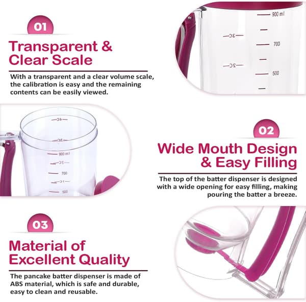 900ml Manual Batter Dispenser, Pancake Batter Dispenser, Perfect for Muffins, Pancakes, an Essential Kitchen Baking Tool [Purple]