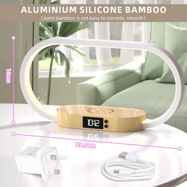 NA/Bedside lamp with wireless charging, LED Touch Table Lamp USB Night Light, Dimmable Bedroom Lamp with 3 Color Modes and Clock
