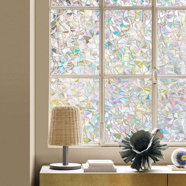 Rainbow Electrostatic Window Film, 60x300cm Privacy Decorative UV-Blocking 3D Window Film for Bedroom, Office, Kitchen