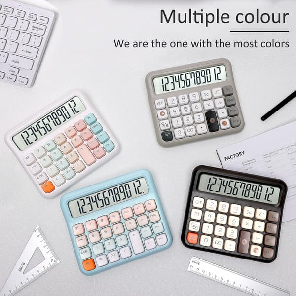 White Mechanical Switch Calculator, 12-Digit Large LCD Display and Buttons, Suitable for Daily Life and Basic Office Work