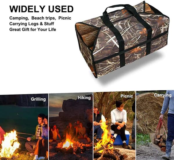 Firewood Basket with Handle, Foldable Waterproof Oxford