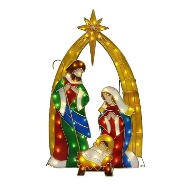 LED-belyst julkrubba med markspett, akryl Jesus-figur, dekoration för hem, utomhus, trädgård, gräsmatta - 4