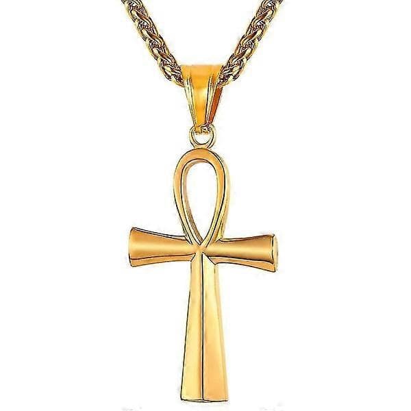 (Gull) Klassisk Herre Dame Rustfritt Stål Egyptisk Ankh Kors Anheng Par Halskjede