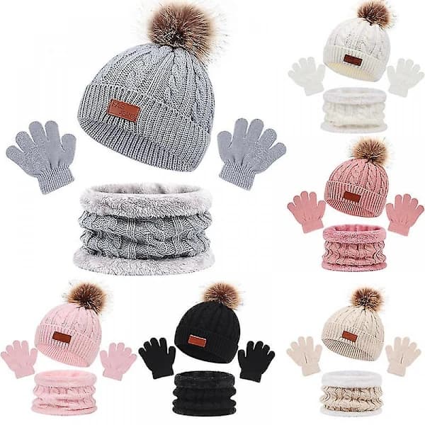 Børnehat, tørklæde, handsker, tredelt sæt, efterår og vinter, ny enkel bold babymøssa - Beige