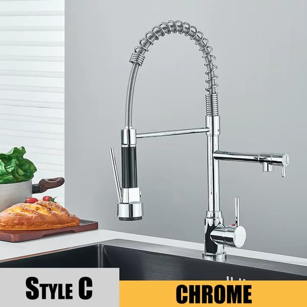 Kitchen Faucet with Pull-Out Spout - 2 Spray Modes, 360° Swivel Deck Mount, Hot/Cold - C