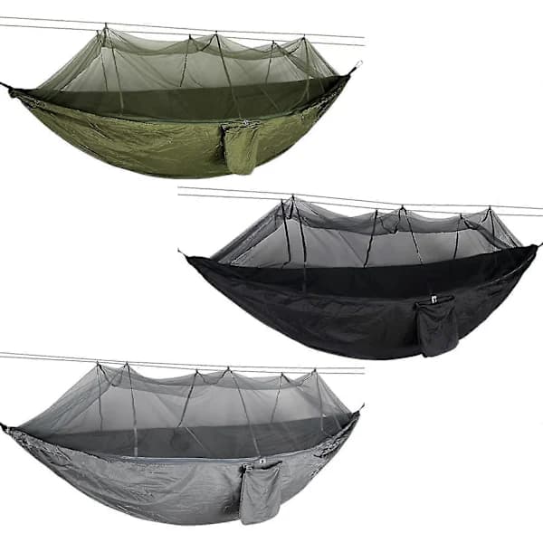 Double Camping Hammock with Mosquito Net and Storage Bag, 210T Nylon for Camping, Hunting, Backpacking, Grey 260x140 cm gray gray