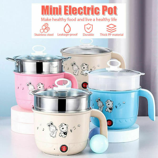 Mini Multifunksjonell Elektrisk Gryte 1.8L Rustfritt Stål Dampkoker Nudelsuppe Maker Gryte (Beige)[JUN]