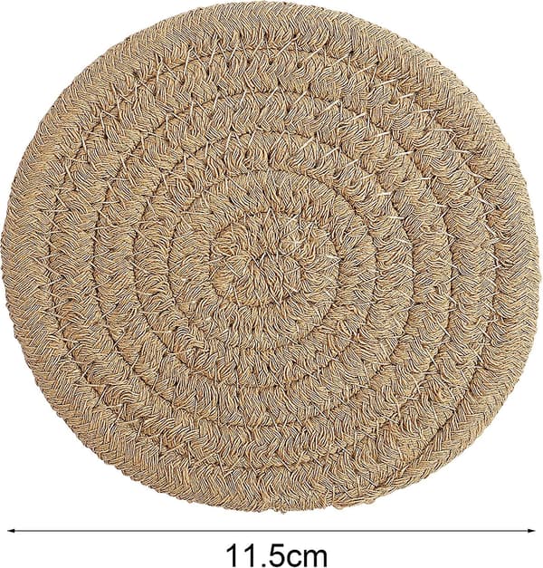 12 cm runde vævede bordskånere, 6 vandabsorberende og varmebestandige vævede bordskånere