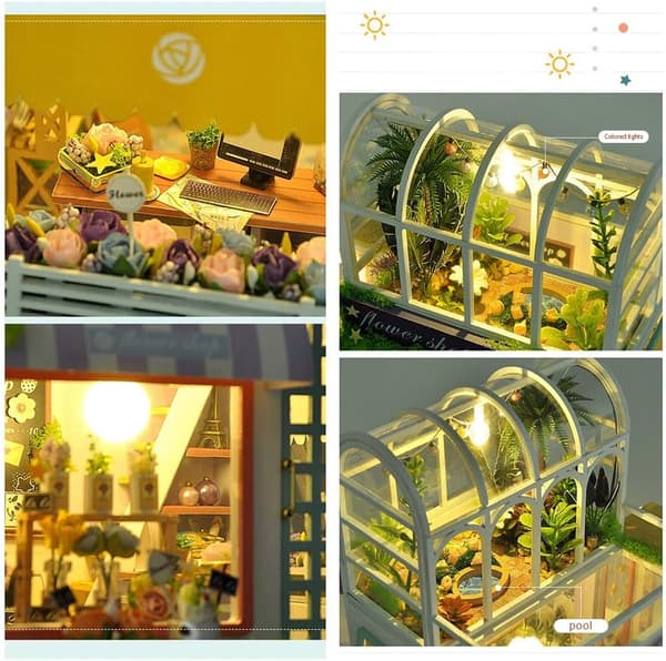 Miniature dukkehusmøbler, trædukkehus DIY-sæt Plus og
